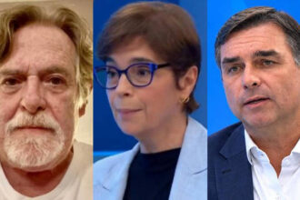 Zé de Abreu, Renata Lo Prete e Flávio Bolsonaro (Reprodução: TV Globo)