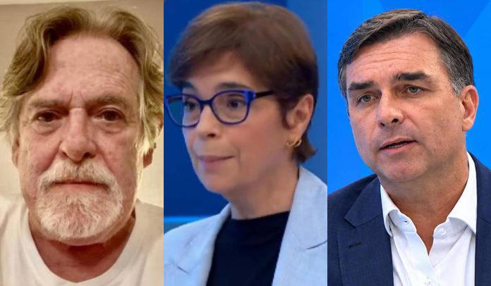 Zé de Abreu, Renata Lo Prete e Flávio Bolsonaro (Reprodução: TV Globo)